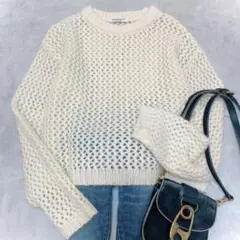 美品◆ビューティー&ユース モヘヤ混 ローゲージ ざっくりニット◇アイボリー F