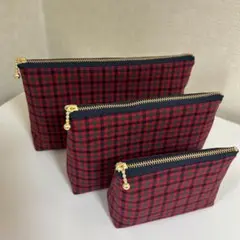 ファミリア風ポーチ３点セット　ファスナーネイビー