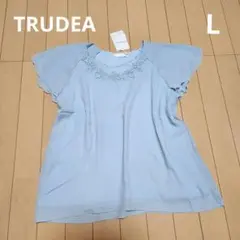 新品★TRUDEA 胸元フラワーブラウスカットソー水色Lパールビーズのサムネイル