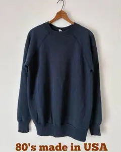 80's スウェット 無地スウェット　USA製 ラグランスリーブ　ネイビー