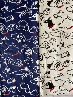 犬柄 生地 綿プリント ネイビー＆ホワイト 2色セット
