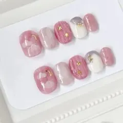 ベリーショートチップ　夜空ネイル　ピンク　星空　ニュアンス　現品　個性派　y2k