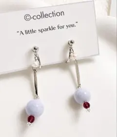 【揺れるデザイン】ブルーレース×ガーネット×パール イヤリング 上品 大人可愛い