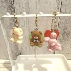 再販！ナチュラル雑貨　キーホルダー3個セット　キャンディ型　くま　ねこ　うさぎ