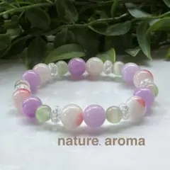天然石ブレスレット　パープル　ピンク　パワーストーンブレスレット　No.84