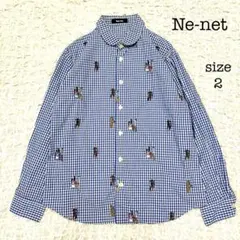 Ne-net ネネット ギンガムチェックシャツ 刺繍 ブルー サイズ2のサムネイル