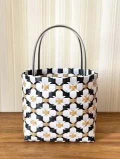 PPバンド プラかごバッグ SSサイズ 白×黒×ベージュ No.7147