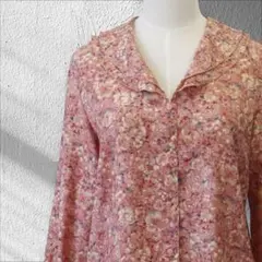 レトロブラウス ピンク 花柄 総柄 二重襟 フレア襟 レトロポップ 昭和レトロ