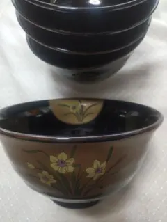 漆器 多用碗揃どんぶり 花の装飾 黒色 有田焼　慶斎　天目5草花のサムネイル