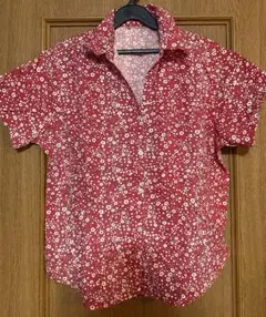 花柄赤シャツ 着丈64cm
