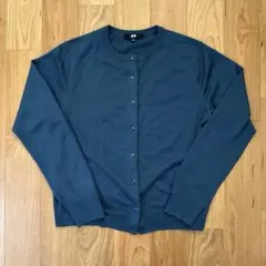 ユニクロ メリノクルーネックカーディガン ブルー WOMEN L