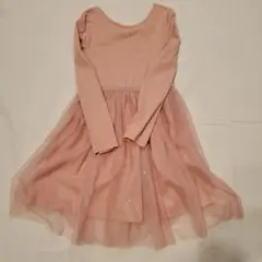 ピンク長袖ワンピース チュールスカート