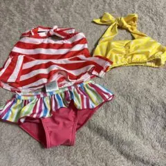 赤と白のストライプ柄 ベビー水着 80 3点まとめて