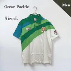 オーシャンパシフィック　ポロシャツ　90's　ヴィンテージ　半袖　綿　グリーンのサムネイル