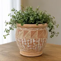 テラコッタ 植木鉢 幾何学模様 ペイント加工　小サイズ　植木鉢のみのサムネイル