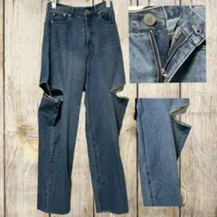 ダメージジーンズ デニムパンツ レディース メンズ 韓国ファッション