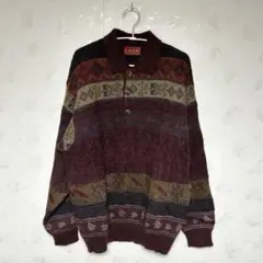【古着】　イタリア製　襟付きニット　セーター　総柄　即購入◎