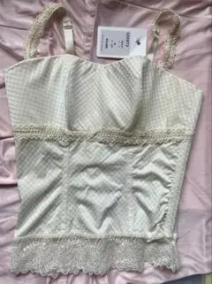 【新品インポート】アイボリー レース付エレガントビスチェ M