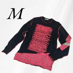 ✨個性派✨ レディース カジュアル 長袖 トップス M チェック柄 黒 赤