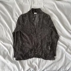 編み込みカーディガン グレー レディース vintage 春夏秋のサムネイル