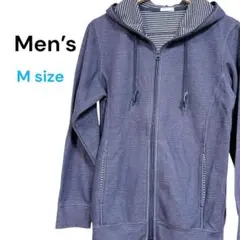 【良品】ネイビー ボーダー裏地ジップパーカー M メンズ　細身　ティーン向け