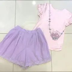 極美品 メゾピアノ シェルポシェットTシャツ シェルキュロットスカート 140