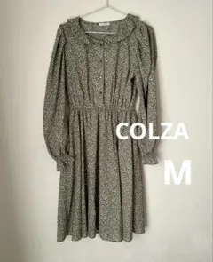 COLZA M オリーブグリーン小花柄ワンピース 長袖
