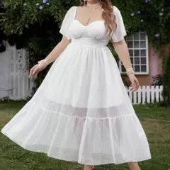 ホワイト フレアワンピース　プラスサイズ　3XL