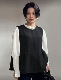 【春服】ベスト ペプラム　ノーカラー セレモニー　綺麗目ベスト