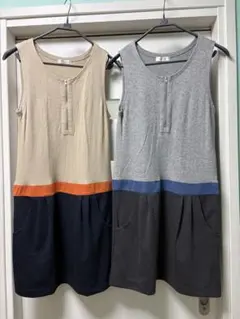 ※2点セット 新品未使用 異素材ノースリーブ 膝丈ワンピース※サイズMのサムネイル