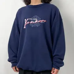 90s MLB ヤンキース スウェット 古着 ヴィンテージ 紺 ネイビー 刺繍