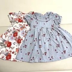 ♡nextネクスト　いちご柄&お花柄のコットンワンピース2枚セット12-18m