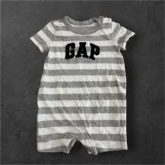 GAP グレーとホワイトのストライプロンパース 12-18ヶ月