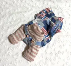 ♡重ね着風オーバーオールロンパース ♡犬服ハンドメイド