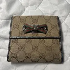 GUCCI グッチ GGキャンバス 二つ折り財布 ハートGGゴールド ブラウン