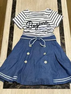 【ポンポネットジュニア】半袖ワンピース　150cm　イカリ刺繍　マリン　ハート