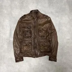 00s レザージャケット ミリタリー 羊革 短丈 グランジ y2k 多ポケット