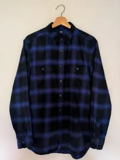 ユニクロ フランネルチェックシャツ オンブレチェック ネイビー L
