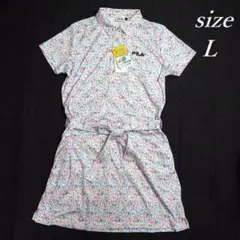 新品 フィラ ゴルフ 小花柄 半袖 ワンピース リボン付き 吸水冷感 白 