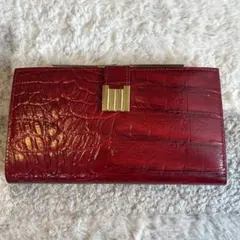 FURLA フルラ 長財布 折財布 スナップ レザー クロコ型押し レッド 
