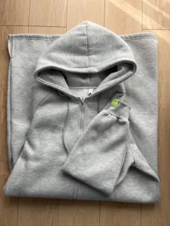 グレー フルジップ フード付きロングパーカー