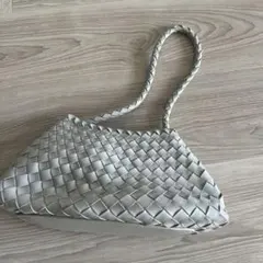 グレー レザー 編み込み トートバッグ