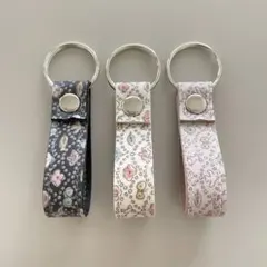 P・リバティラミネート×合皮の二重リングキーホルダーセット
