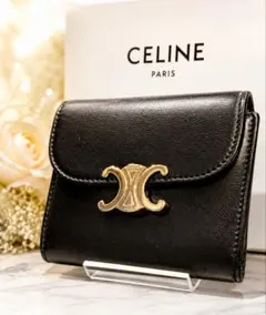 CELINE♥トリオンフ✨三つ折り財布♥ブラック✨シルバー金具♥鑑定済✨超美品♥のサムネイル