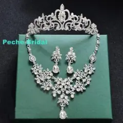 ウエディング 3点セット ティアラ＆ネックレス＆イヤリングorピアス 46