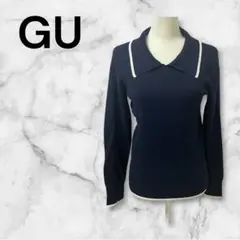 美品✨ GU リブバイカラーセーター ネイビー オフィスカジュアル 着回し抜群