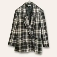 【Laguse】チェック柄テーラードジャケット　冬生地　9AR　黒/アイボリー