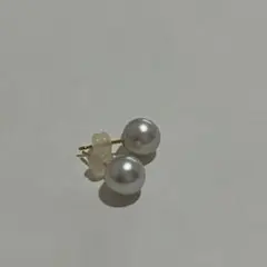 無調色】18k、Akoyaパール ピアス 7-7.5mmバーデザイン『刻印有 