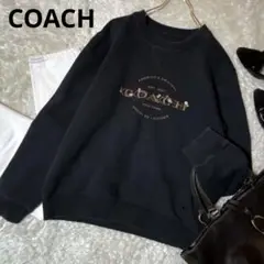 【希少モデル】COACH スウェット 黒 フラワーロゴ センターロゴ 刺繍 M