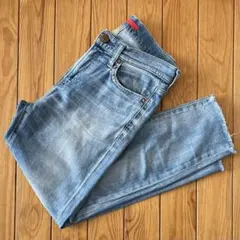 【美品】レッドカード シンクロニシティ 切りっぱなしクロップドデニム 25 青